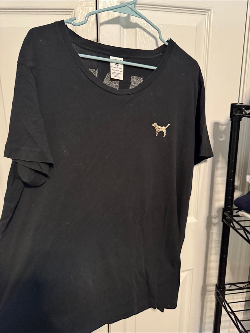 PINK Victoria's Secret Black Short Sleeve Tee with Gold Dog Logo